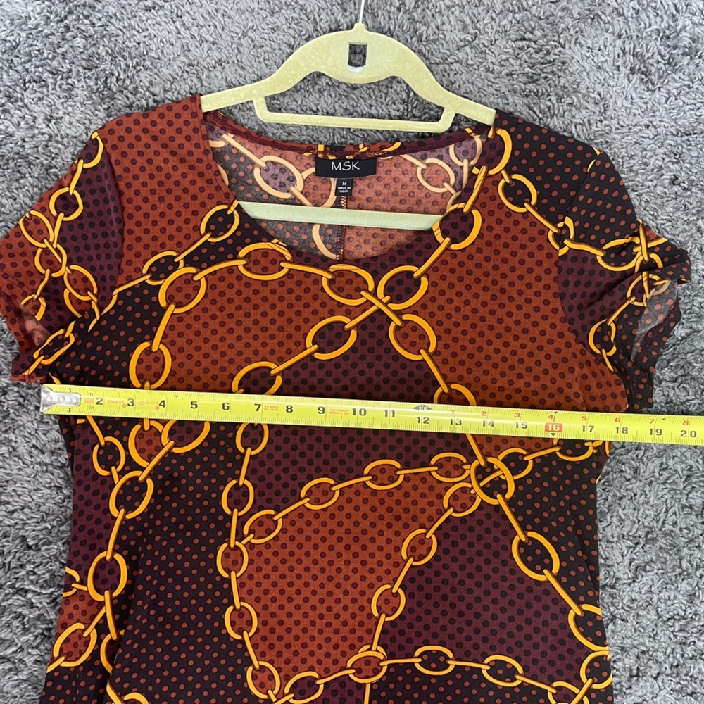 Chain Print Brown polkadot Dress stretchy flowy short sleeve women’s size M - Picture 13 of 15